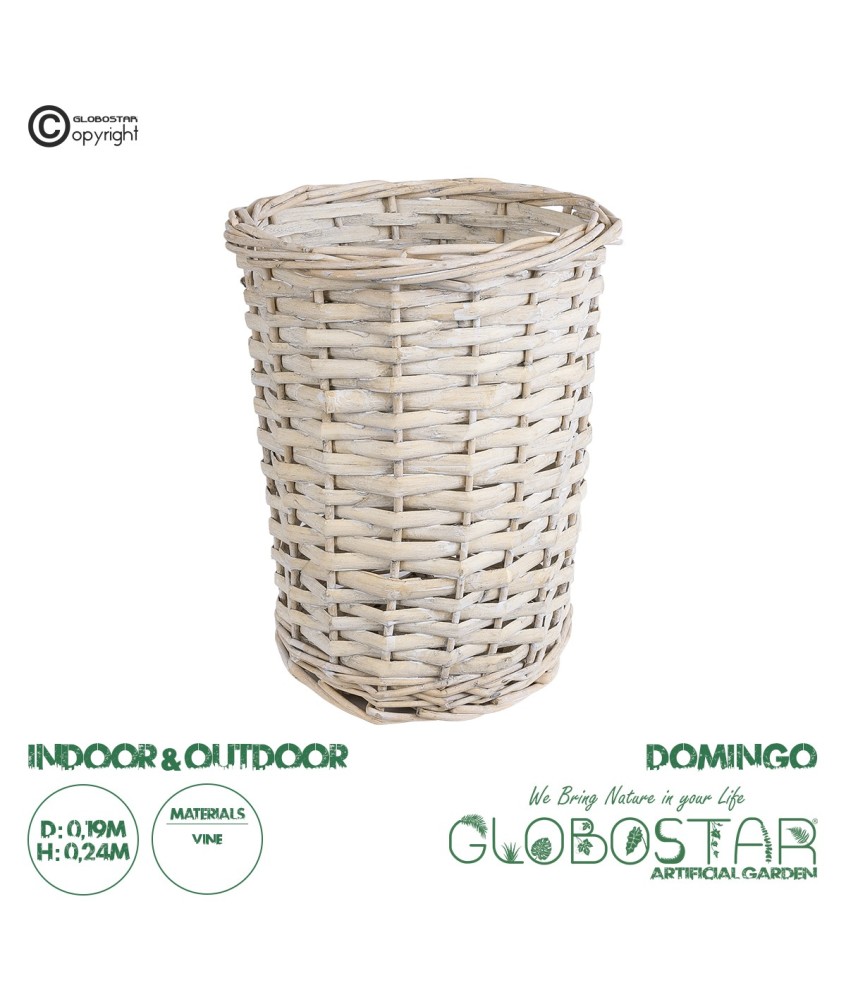 GloboStar® Artificial Garden DOMINGO 20592 Διακοσμητικό Πλεκτό Καλάθι - Κασπώ Γλάστρα - Flower Pot Λευκό με Μπεζ Φ19 x Υ24cm